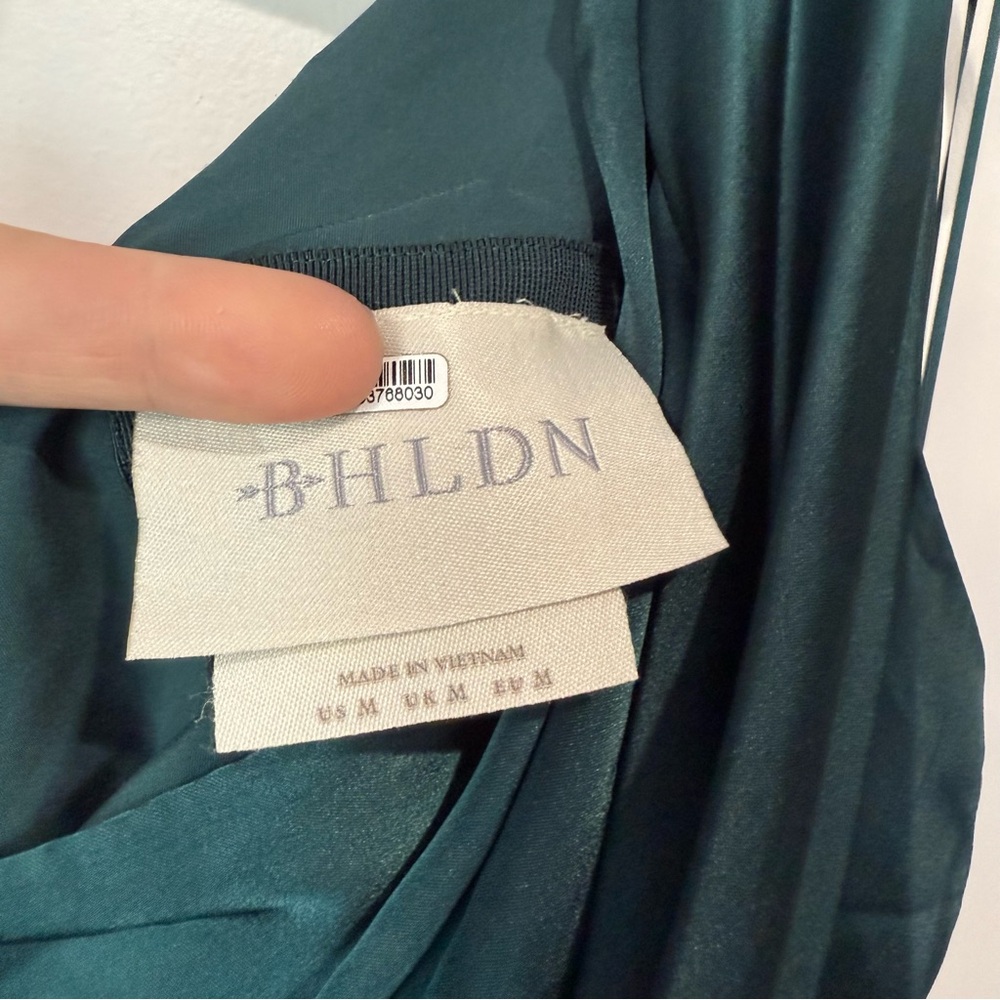 BHLDN One Shoulder Scarf Maxi Dress Dark Green Anthropologie - Picture 5 of 6